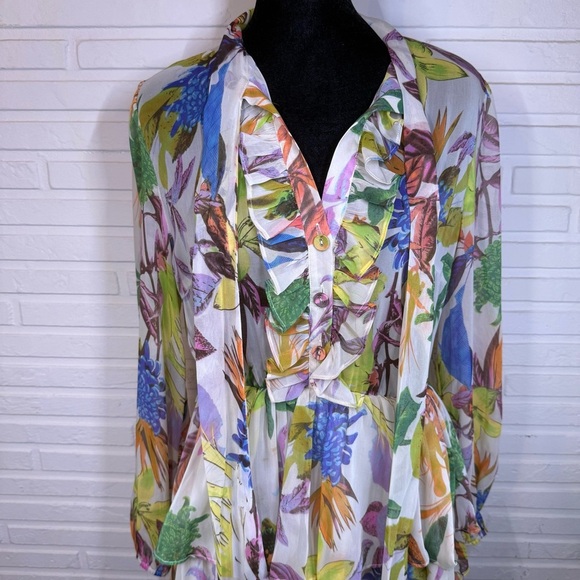 Ark & Co Beige Floral Tiered Ruffle Tie Mini Dress, Women’s Size Small - Picture 2 of 11